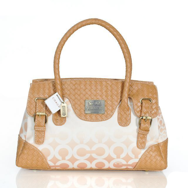Coach Knitted Monogram Medium Apricot Satchels ERZ - Click Image to Close
