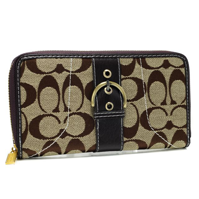 Coach Buckle In Signature Large Coffee Wallets AXF - Click Image to Close
