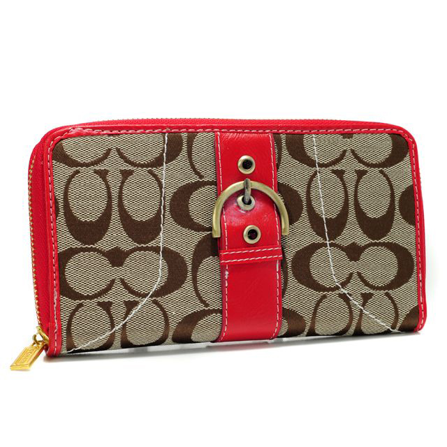 Coach Buckle In Signature Large Red Wallets AXG - Click Image to Close
