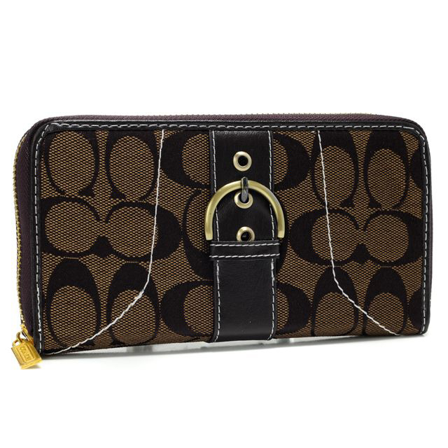 Coach Buckle In Signature Large Coffee Wallets AXI - Click Image to Close