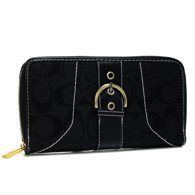 Coach Buckle In Signature Large Black Wallets AXJ - Click Image to Close