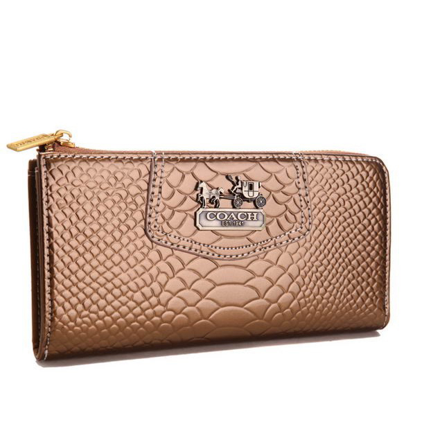 Coach Madison Continental Zip In Croc Embossed Large Bronze Wall - Click Image to Close