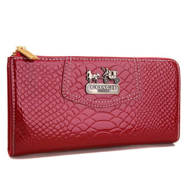 Coach Madison Continental Zip In Croc Embossed Large Red Wallets