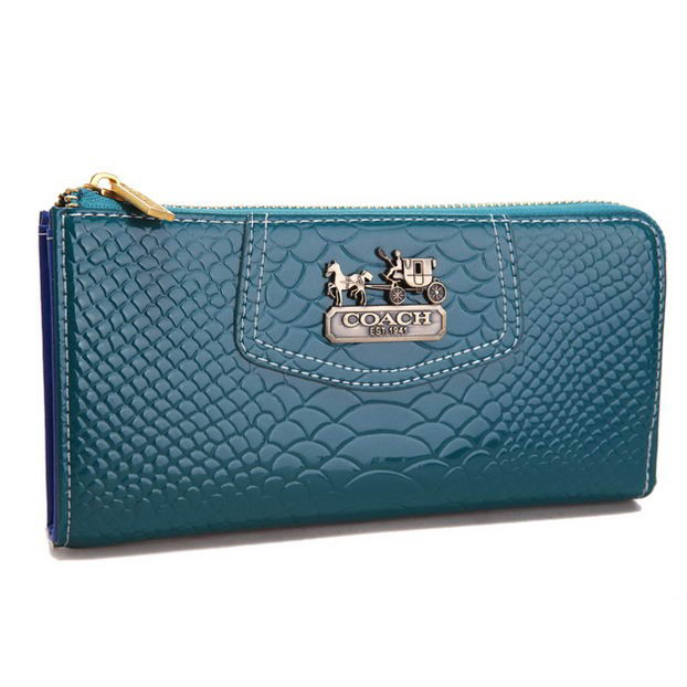 Coach Madison Continental Zip In Croc Embossed Large Blue Wallet - Click Image to Close