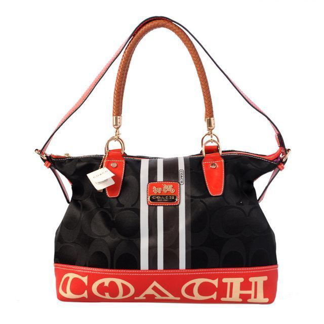 Coach Braided In Signature Large Black Totes BFQ - Click Image to Close